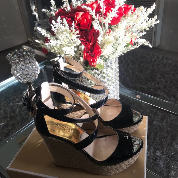 Michael Kor black ankle rap wedges. - Picture 3 of 3